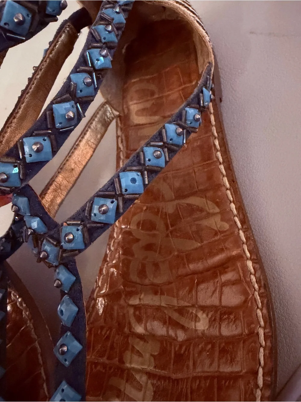 Blue Embellished Beaded Sandals - Women
